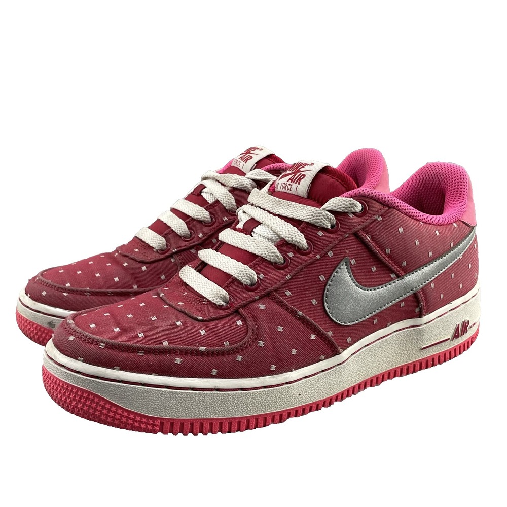 Nike Air Force 1 Shoes Youth 6.5 Red Pink Dot Canvas Sports Casual Streetwear